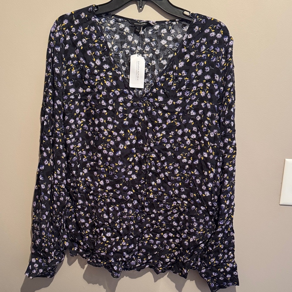 Banana Republic Black Floral Blouse- New With Tags-Size Large